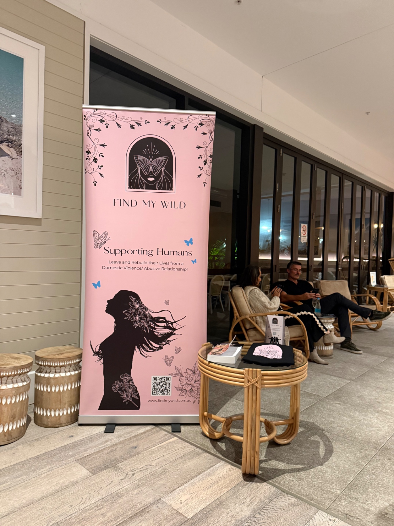 The Find My Wild banner set up at the premiere venue