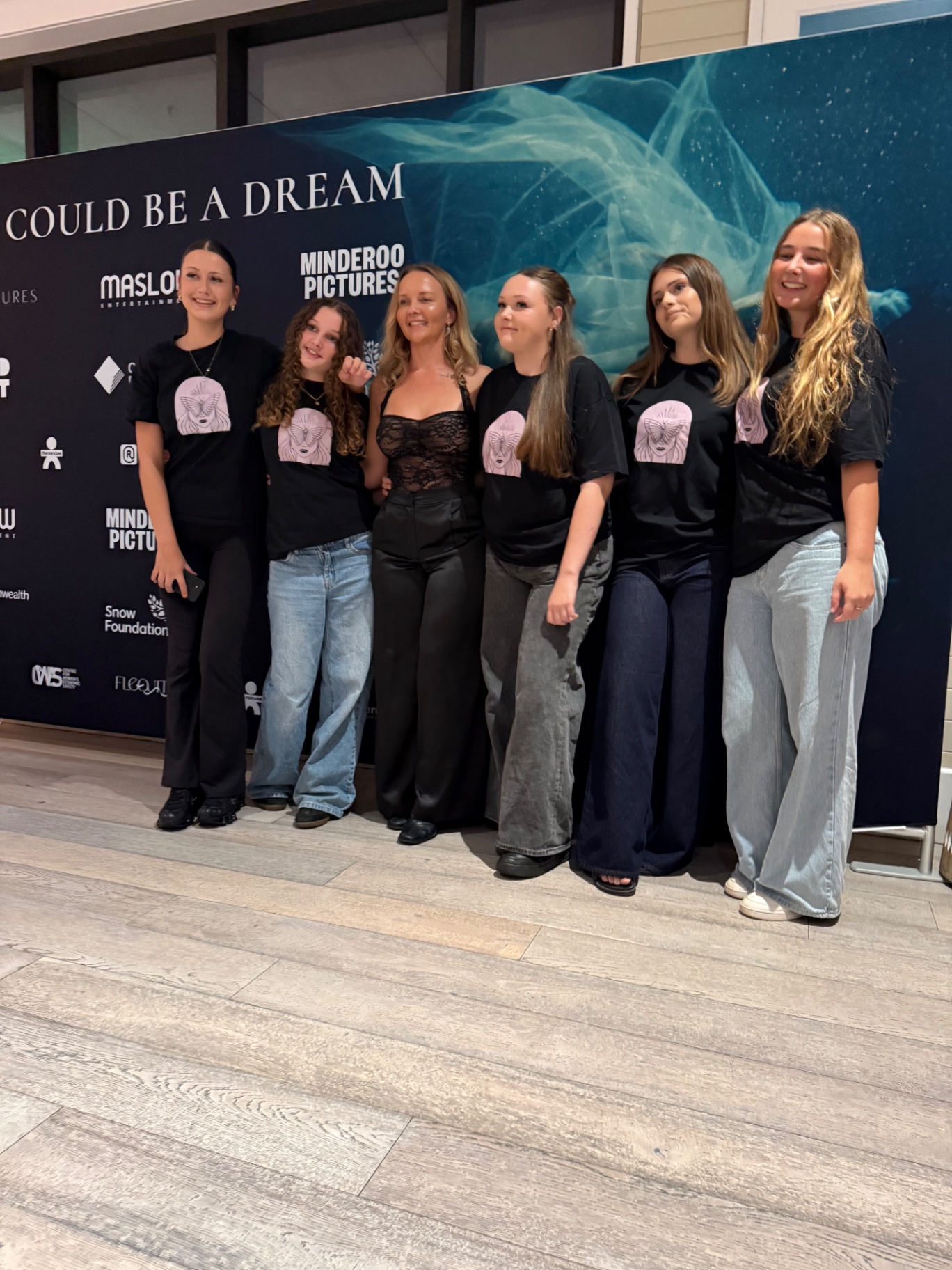 Lauren Jane with young supporters in Find My Wild tees at the Life Could Be A Dream premiere