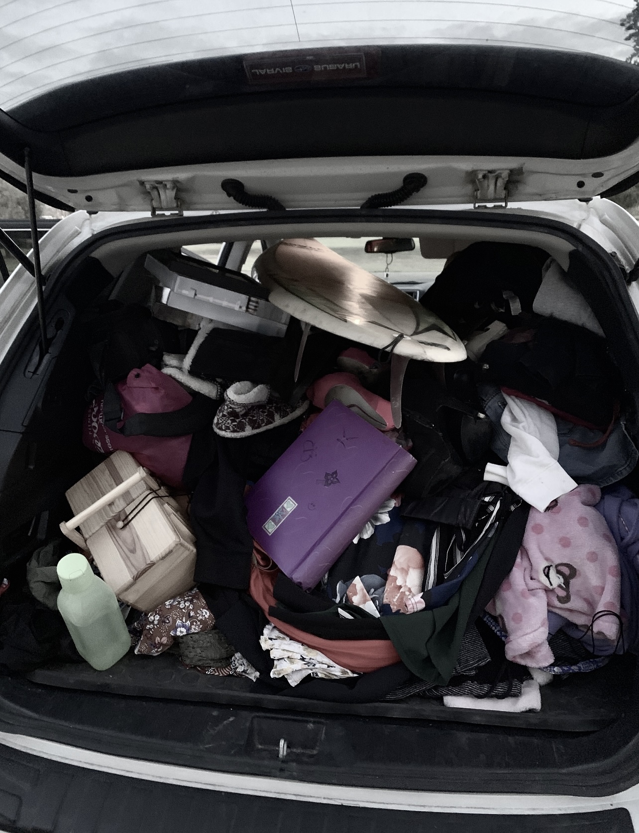 The packed car on the day Lauren and the children left
