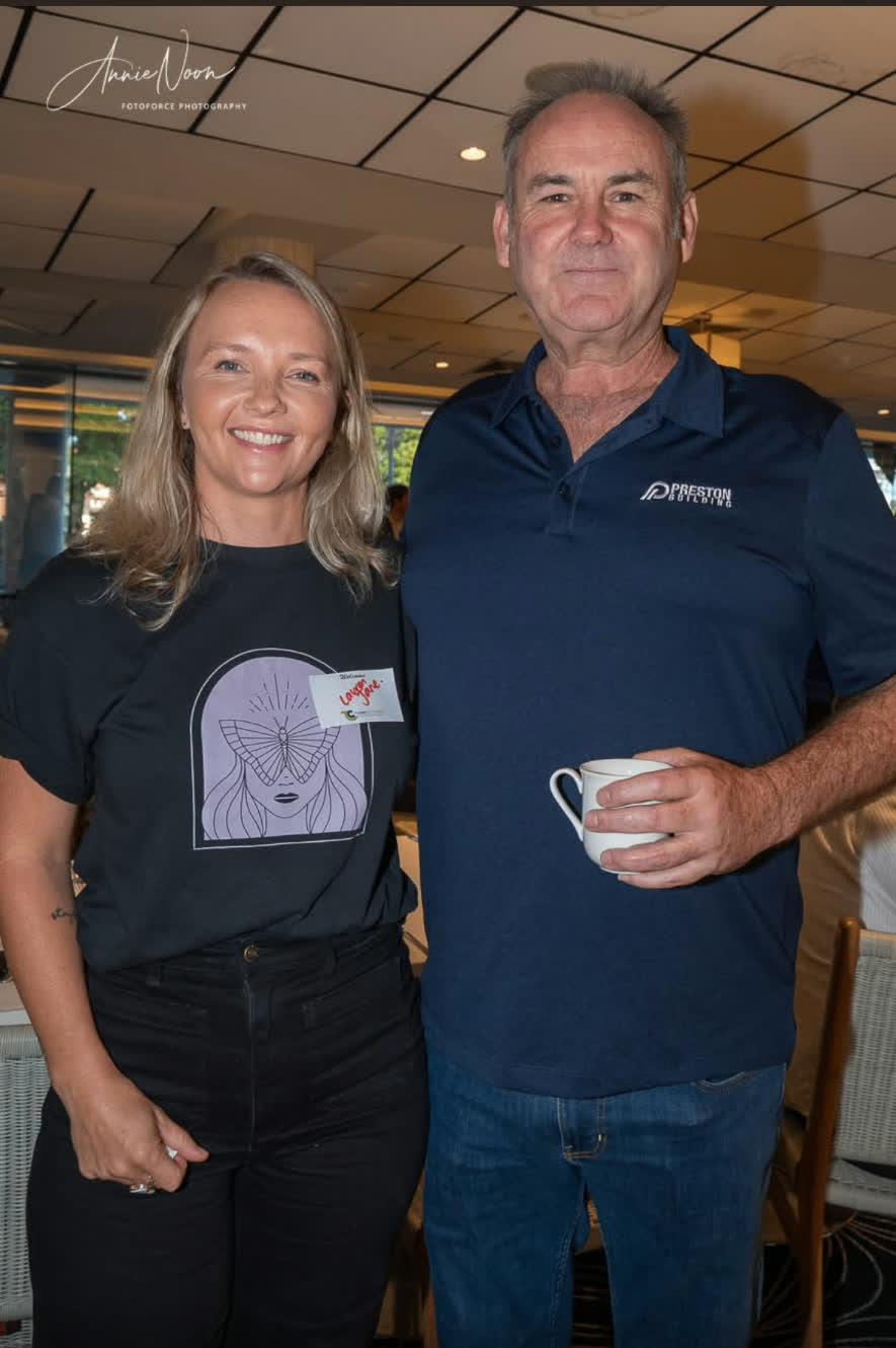 Lauren Jane with a Preston Building supporter at a chamber breakfast
