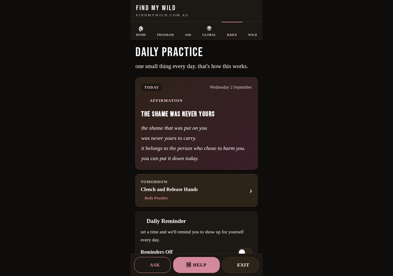 Find My Wild app: Daily practice
