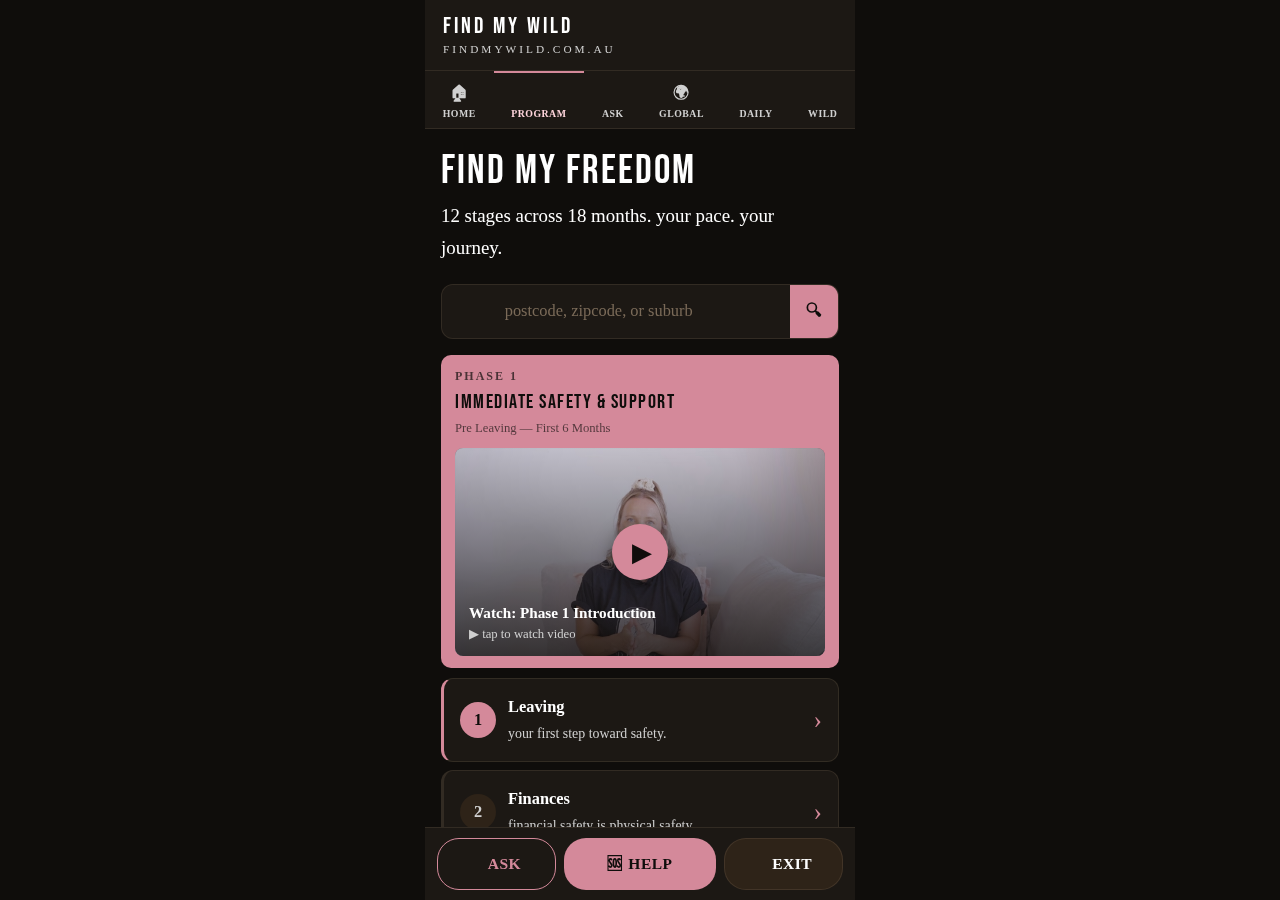 Find My Wild app: 12-stage program